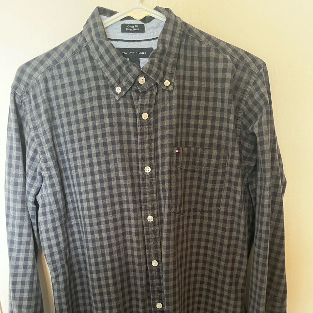 Tommy Hilfiger long sleeve, medium, casual button down shirt.